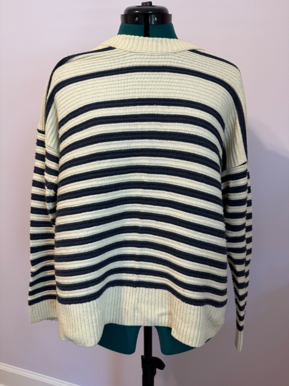 Madewell Blue Cream Striped Sweater Button Up Back Sz Med